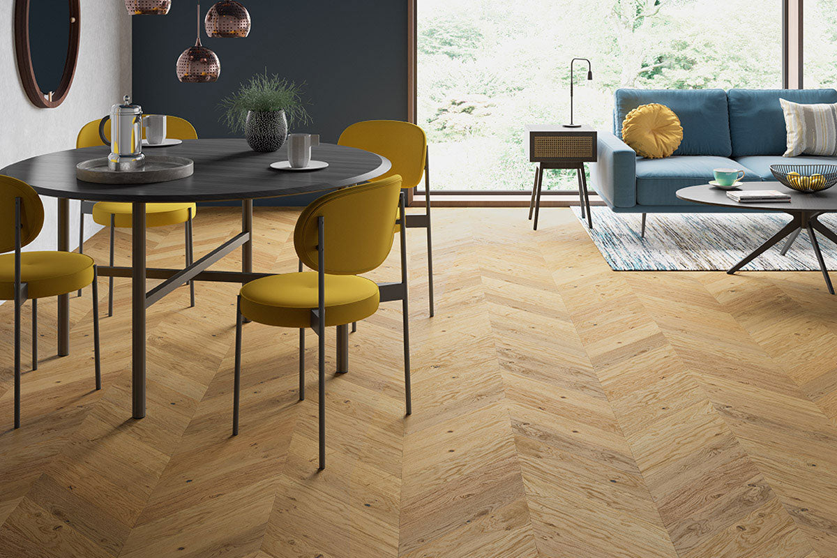 Galleria Professional Engineered Select Oak Chevron 14mm x 110mm Natural Brushed UV Oiled