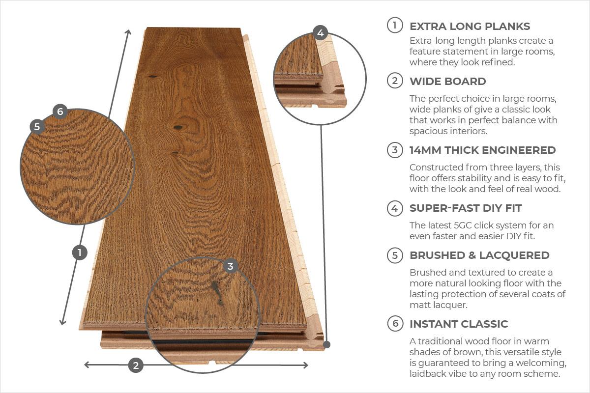 Home Choice Engineered European Nature Oak Flooring 14mm x 180mm Chestnut Brushed Matt Lacquered