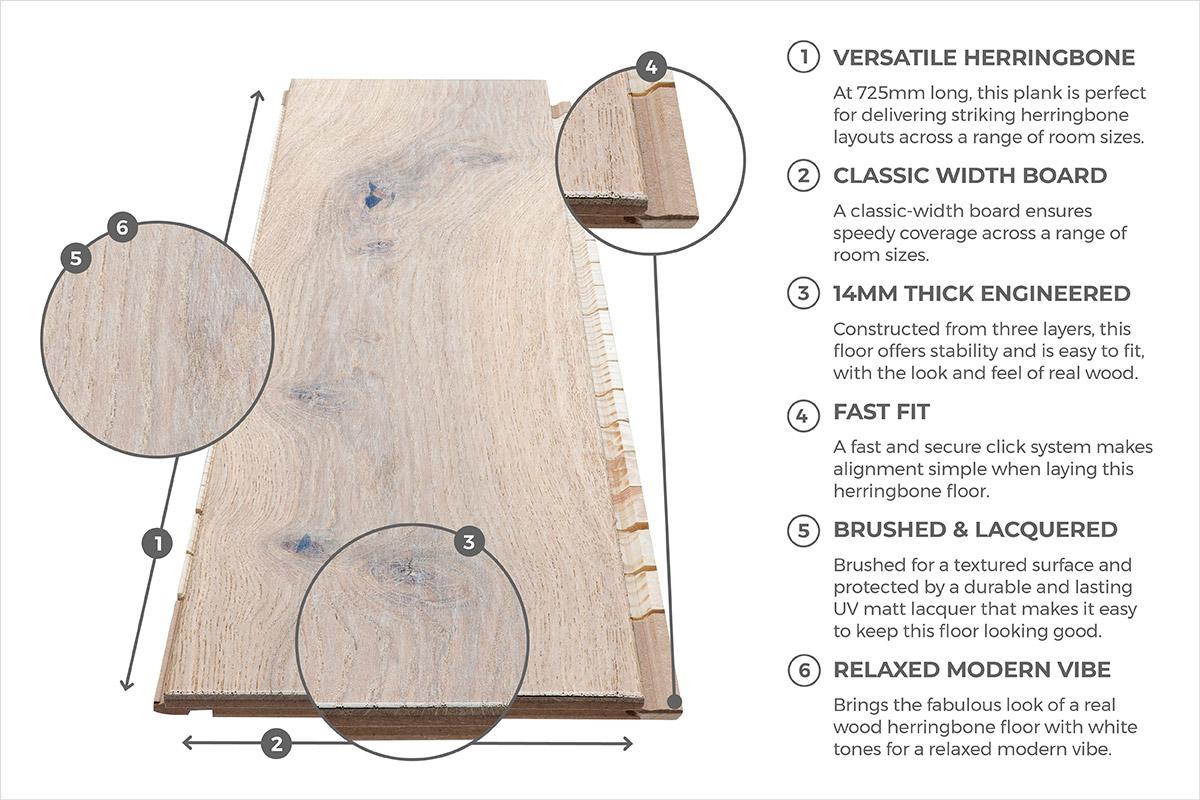 Home Choice Herringbone Engineered European Rustic Oak Flooring 14mm x 130mm Cappuccino Lacquered