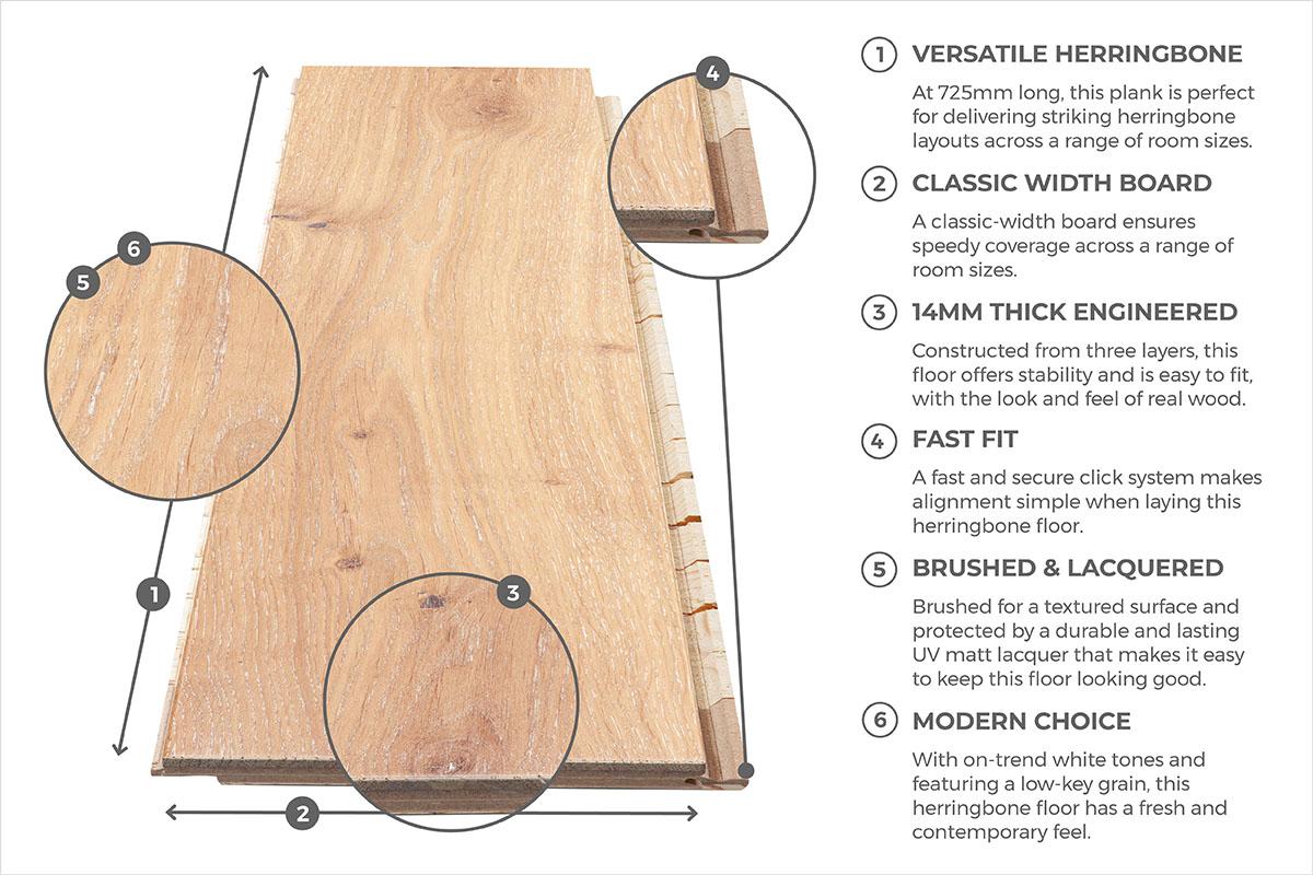 Home Choice Herringbone Engineered European Select Oak Flooring 14mm x 130mm Grissini Lacquered
