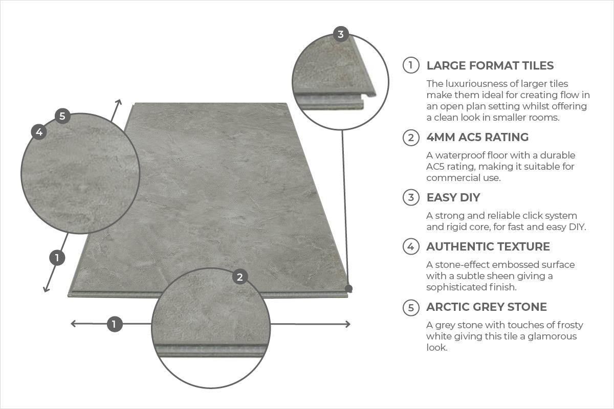 Life Arctic Grey Stone Tile Luxury Rigid Core Click Vinyl Flooring
