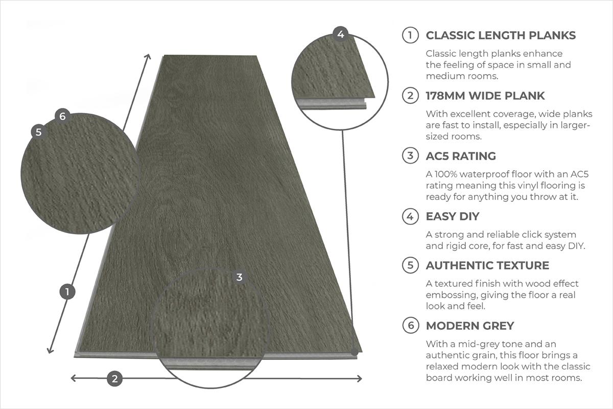 Life Pewter Oak Plank Luxury Rigid Core Click Vinyl Flooring