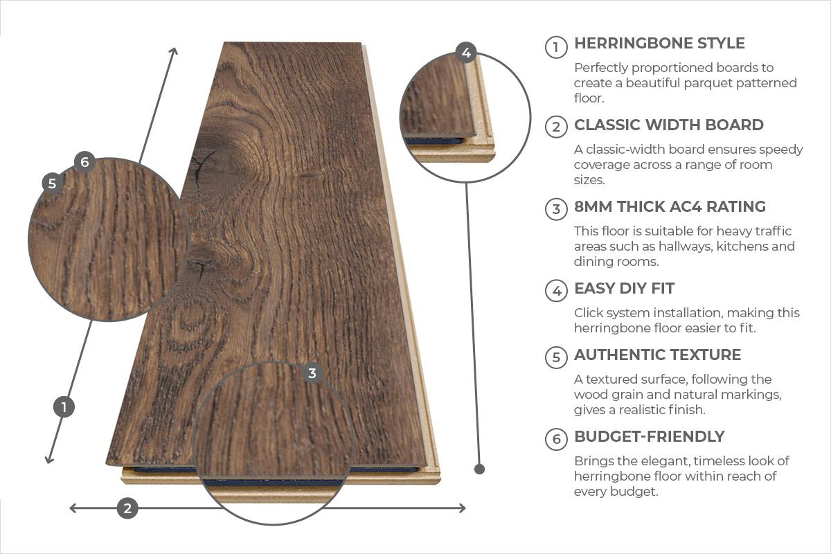Series Woods Professional 8mm Herringbone Laminate Flooring Velvet Truffle Oak