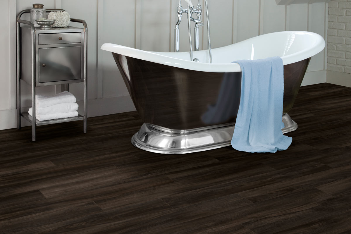 Spectra Luxury Acoustic Rigid Core Click Vinyl Flooring Dark Chocolate Oak Plank Built-In Underlay