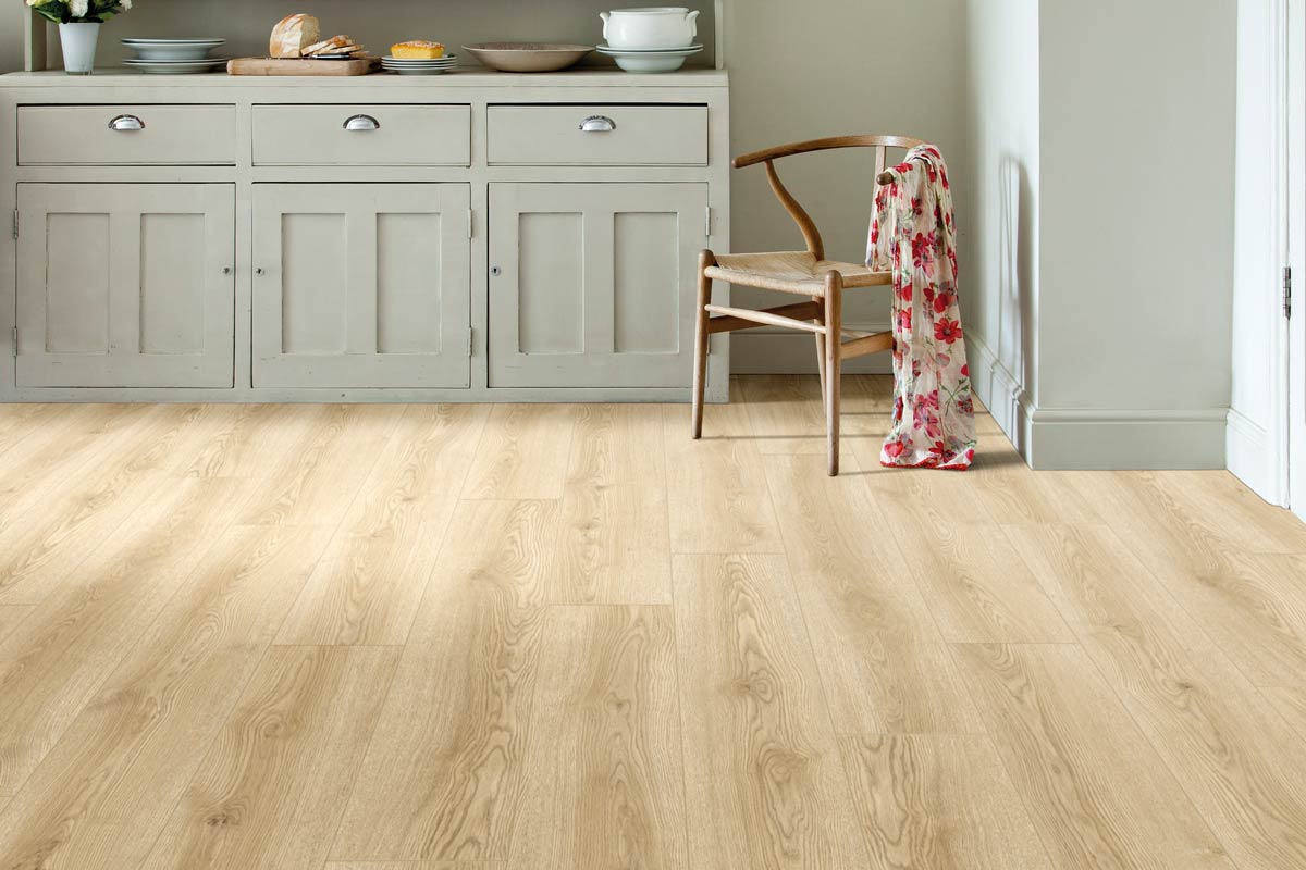 Spectra Luxury Acoustic Rigid Core Click Vinyl Flooring Pale Oat Oak Plank Built-In