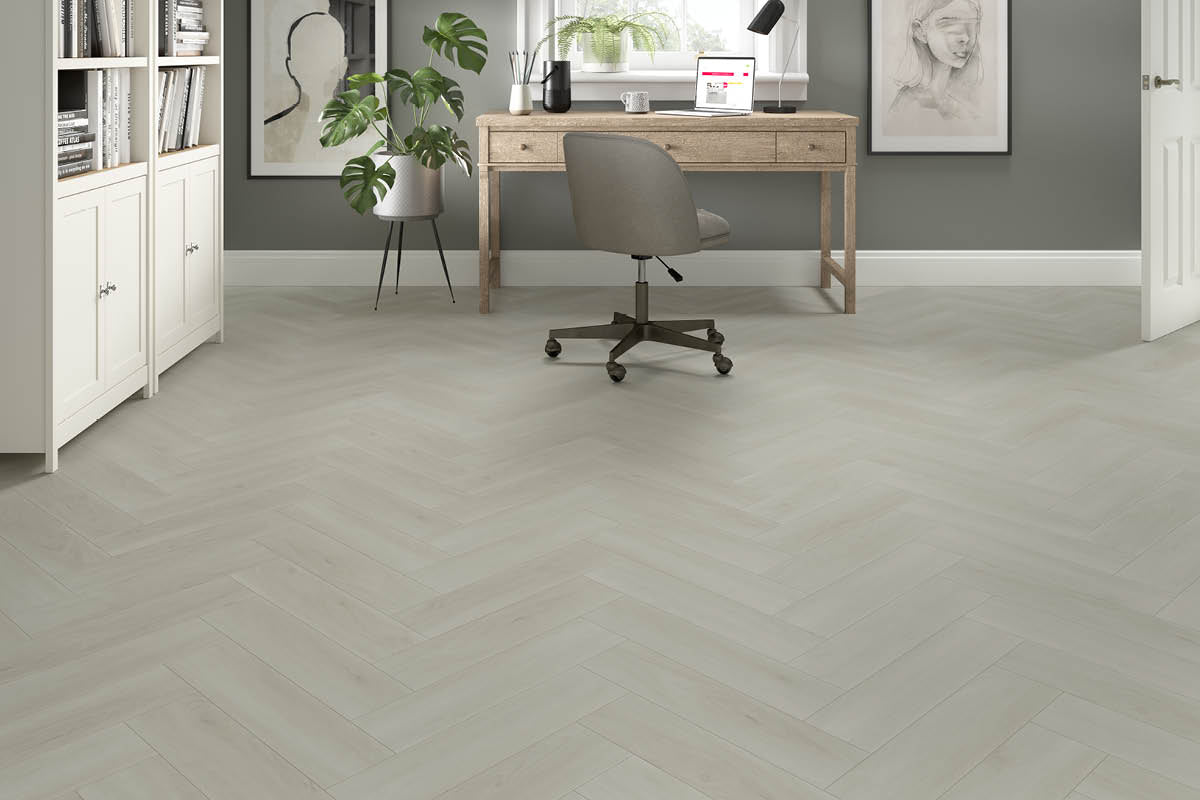 Spectra Luxury Rigid Core Click Vinyl Pearl Oak Herringbone Built-in U