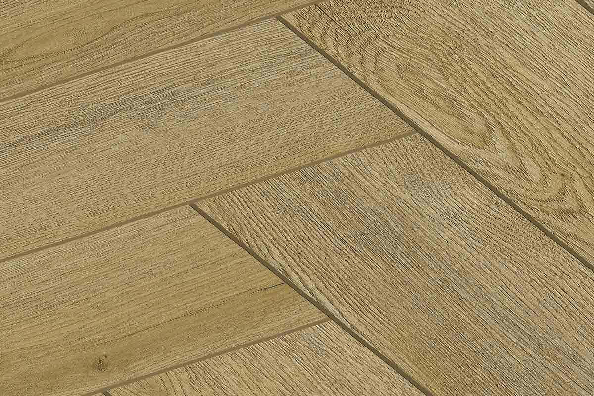 Audacity 12mm Laminate Herringbone Light Beige Oak Built-in Underlay