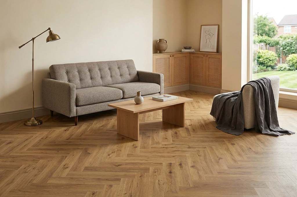 Spectra Luxury Acoustic Rigid Core Click Vinyl Flooring Roasted Peanut Oak Herringbone