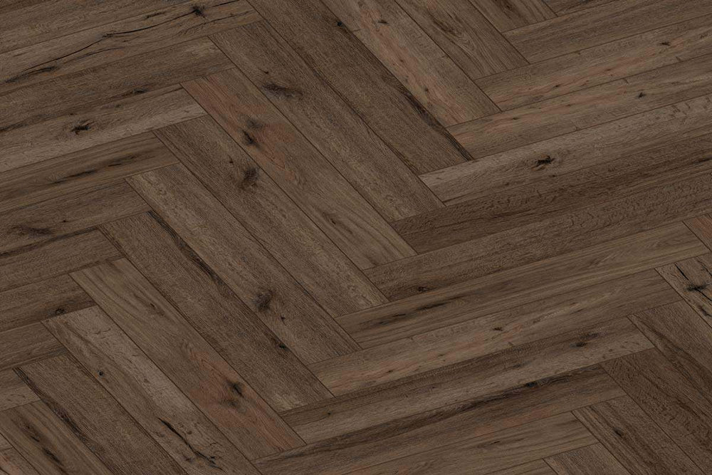 Audacity 12mm Laminate Herringbone Homestead Oak Built-in Underlay