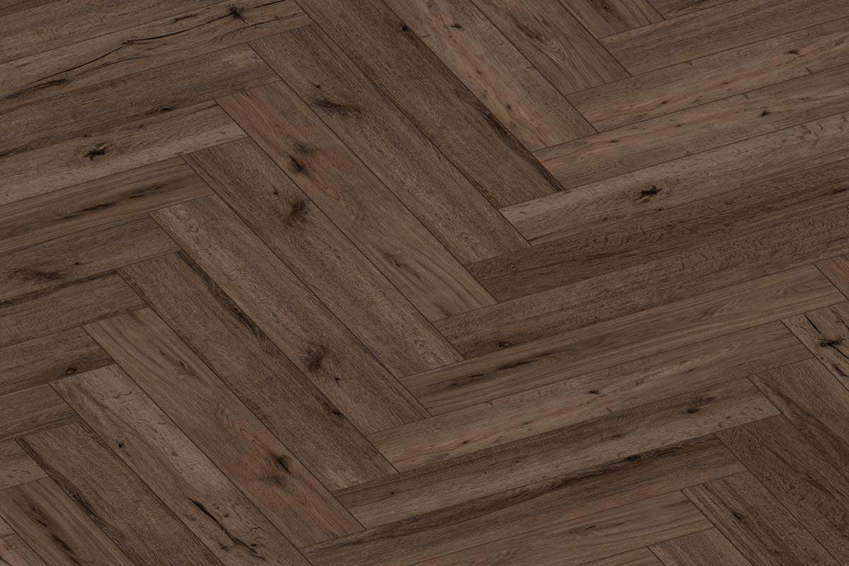 Audacity 12mm Laminate Herringbone Homestead Oak Built-in Underlay
