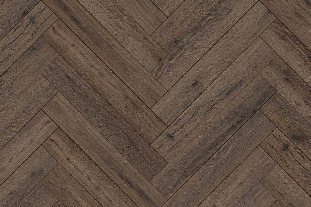 Audacity 12mm Laminate Herringbone Homestead Oak Built-in Underlay
