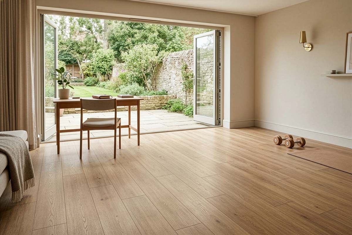 Spectra Luxury Acoustic Rigid Core Click Vinyl Flooring Latte Oak Plank Built-In Underlay