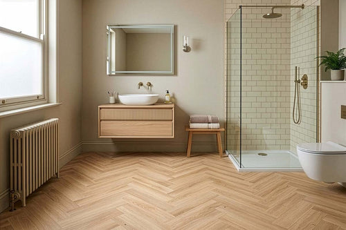 Spectra Luxury Acoustic Rigid Core Click Vinyl Flooring Almond Oak Herringbone Built-In Underlay