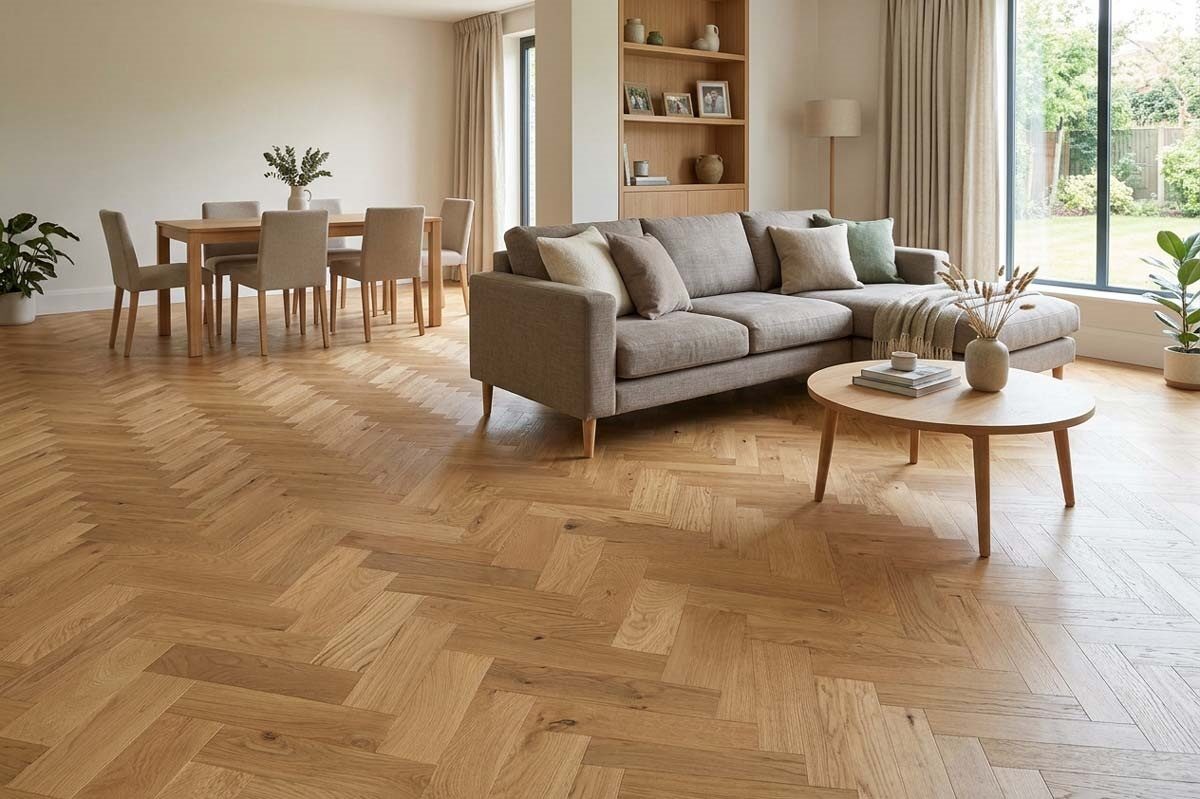 Home Choice Engineered Rustic Oak Herringbone 10mm x 90mm Natural UV Oiled