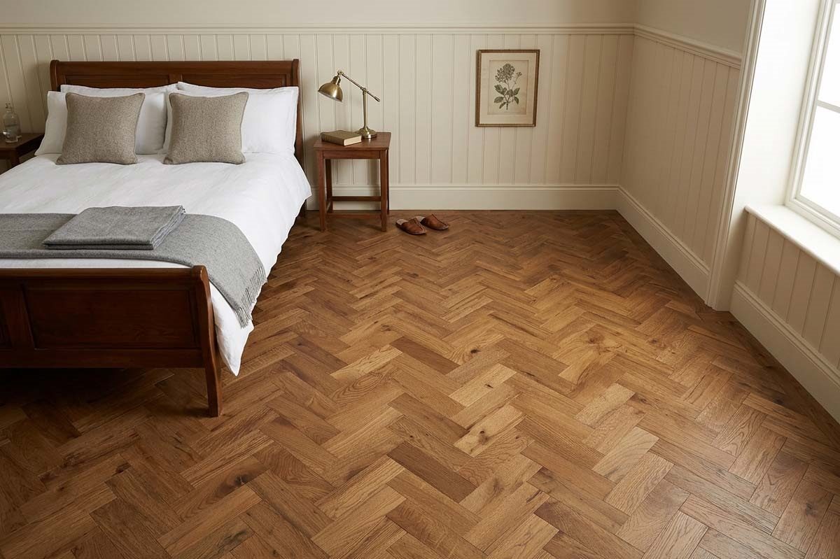 Home Choice Engineered Rustic Oak Herringbone 10mm x 90mm Butterscotch Brushed UV Lacquered