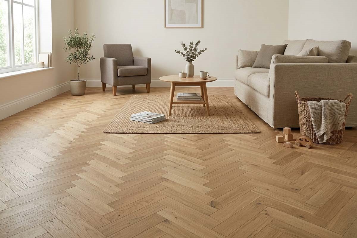 Home Choice Engineered Rustic Oak Herringbone 10mm x 90mm Brushed Invisible Oiled