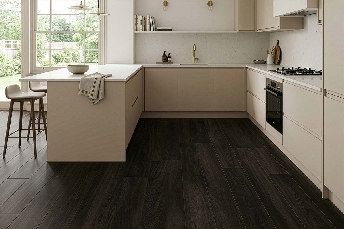 Spectra Luxury Acoustic Rigid Core Click Vinyl Flooring Dark Chocolate Oak Plank Built-In Underlay