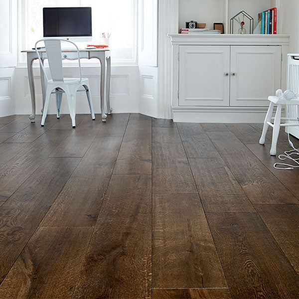 Galleria Professional Engineered European Rustic Oak Flooring 14mm x 190mm Deep Forest Brown Brown Lacquered