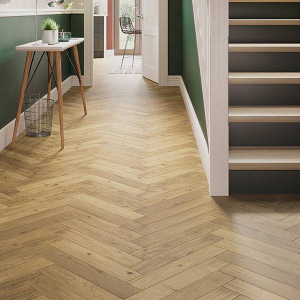Galleria Professional Engineered Rustic Oak Herringbone Flooring 20mm x 90mm Natural Lacquered