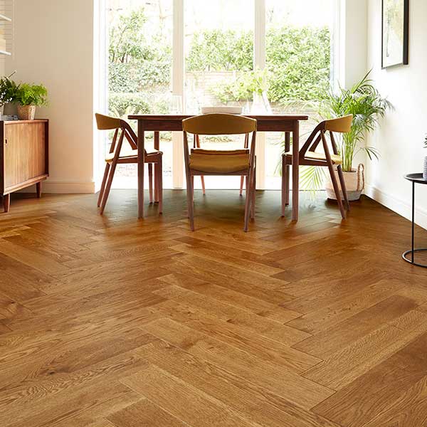 Home Choice Herringbone Engineered European Rustic Oak Flooring 14mm x 130mm Brown Sugar Lacquered