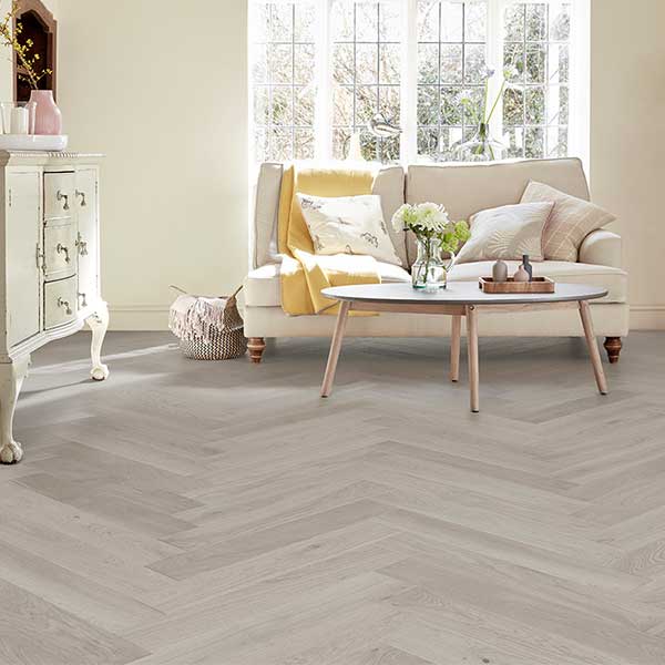 Home Choice Herringbone Engineered European Select Oak Flooring 14mm x 130mm Marzipan Lacquered