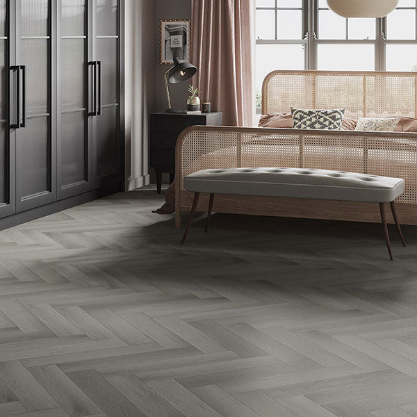 Audacity Antique Grey Oak Herringbone Rigid Core Click Luxury Vinyl Flooring