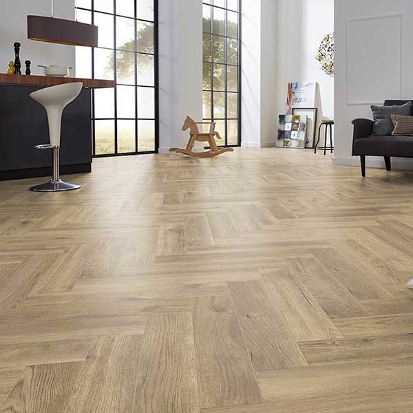 Series Woods 8mm Herringbone Laminate Flooring Gentle Gold Oak