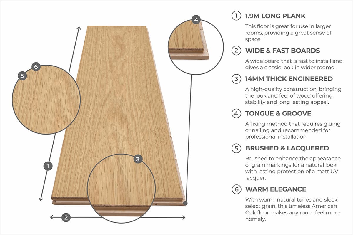 Home Choice Engineered Select Oak 14mm x 190mm Natural Matt Lacquered