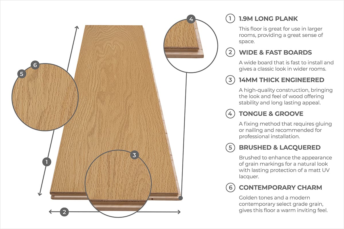Home Choice Engineered Select Oak 14mm x 190mm Golden Pecan Matt Lacquered