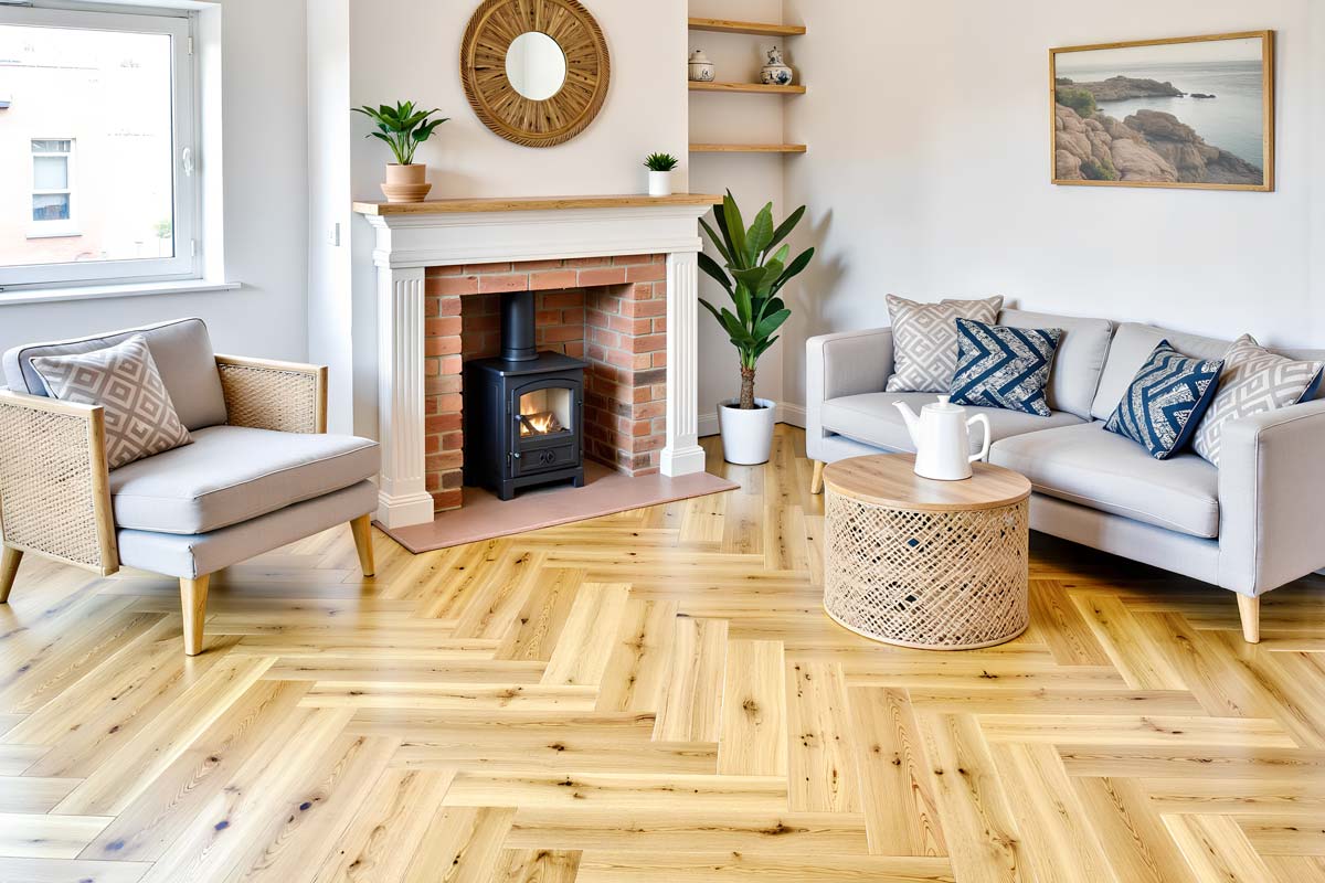 Home Choice Engineered European Rustic Oak Herringbone Flooring 14mm x 150mm Natural Matt Lacquered