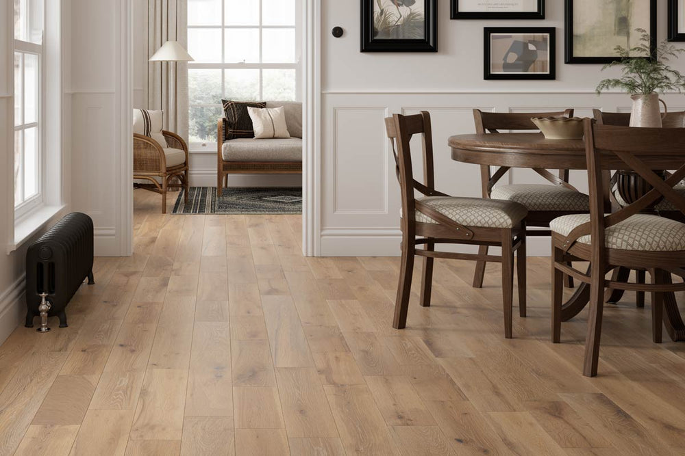 Galleria Professional Solid European Rustic Oak Flooring 18mm x 150mm Stoney Grey Brushed & Lacquered
