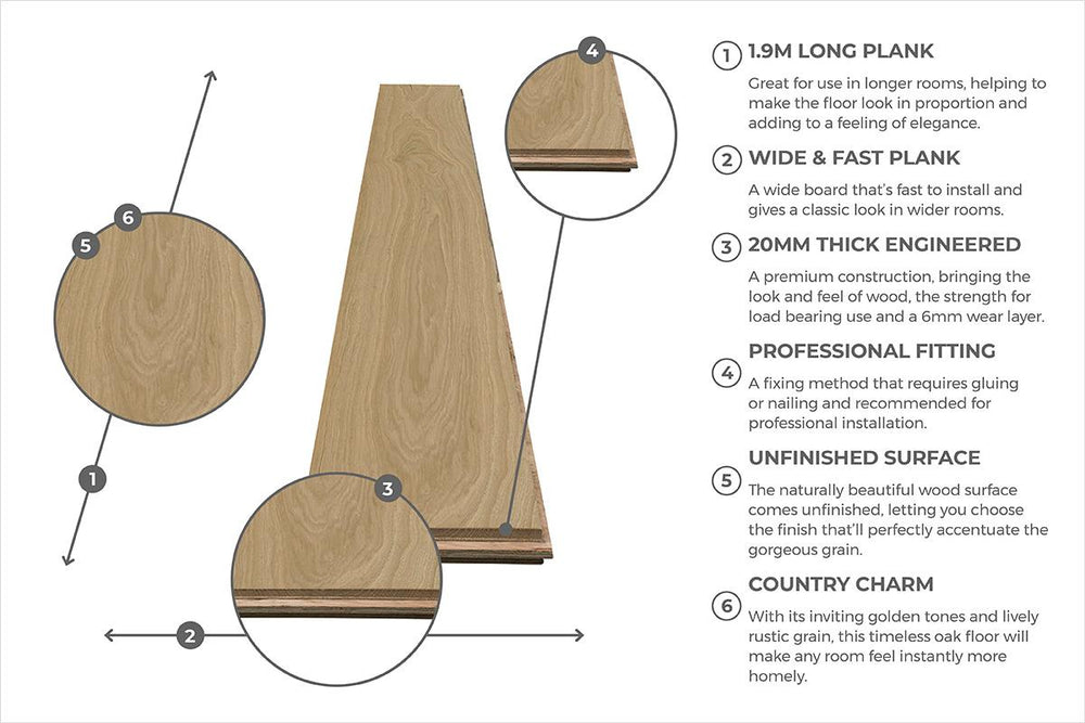 Galleria Professional Engineered Rustic Oak Flooring 20mm x 190mm Natural Unfinished