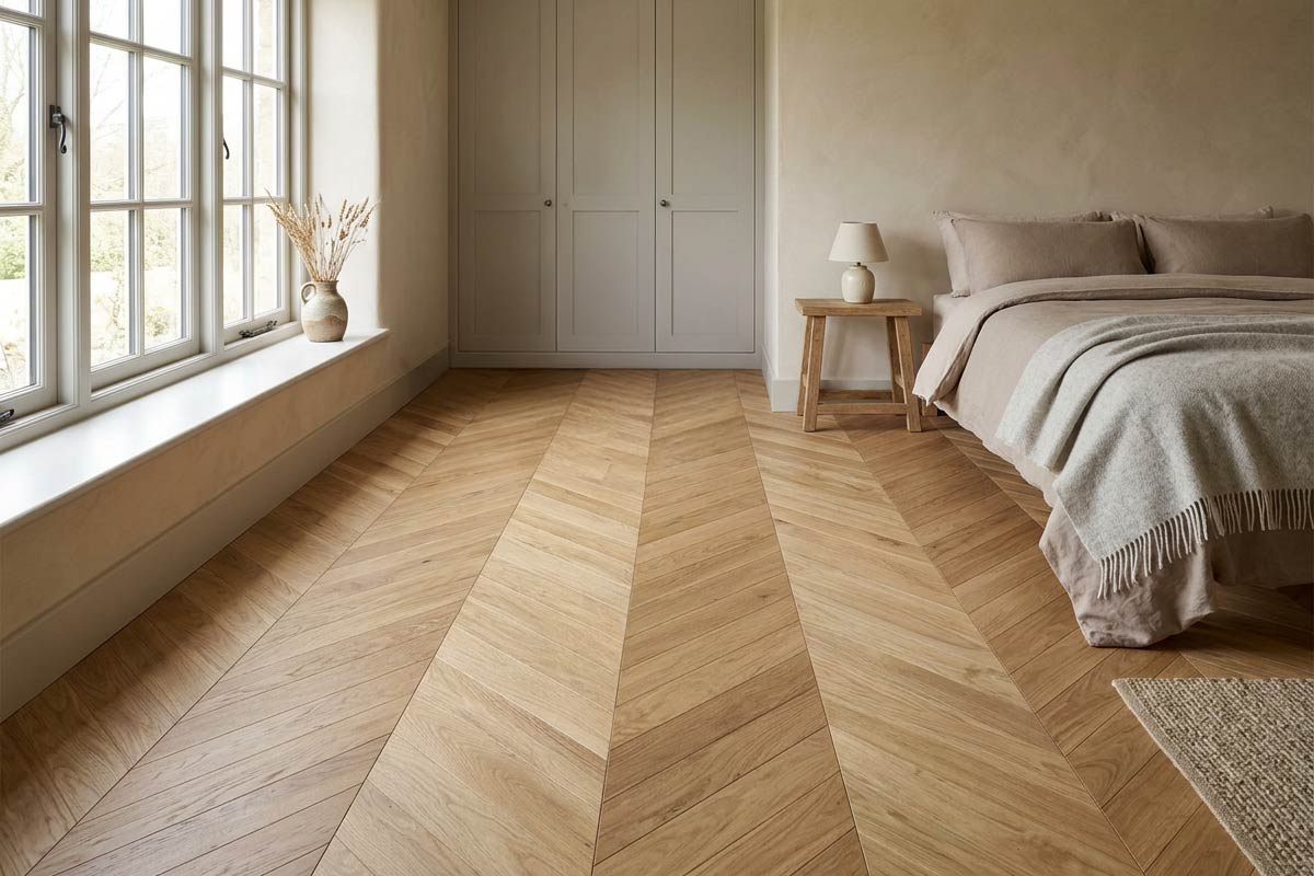 Galleria Professional Engineered Select Oak Chevron 14mm x 110mm Natural Brushed UV Oiled