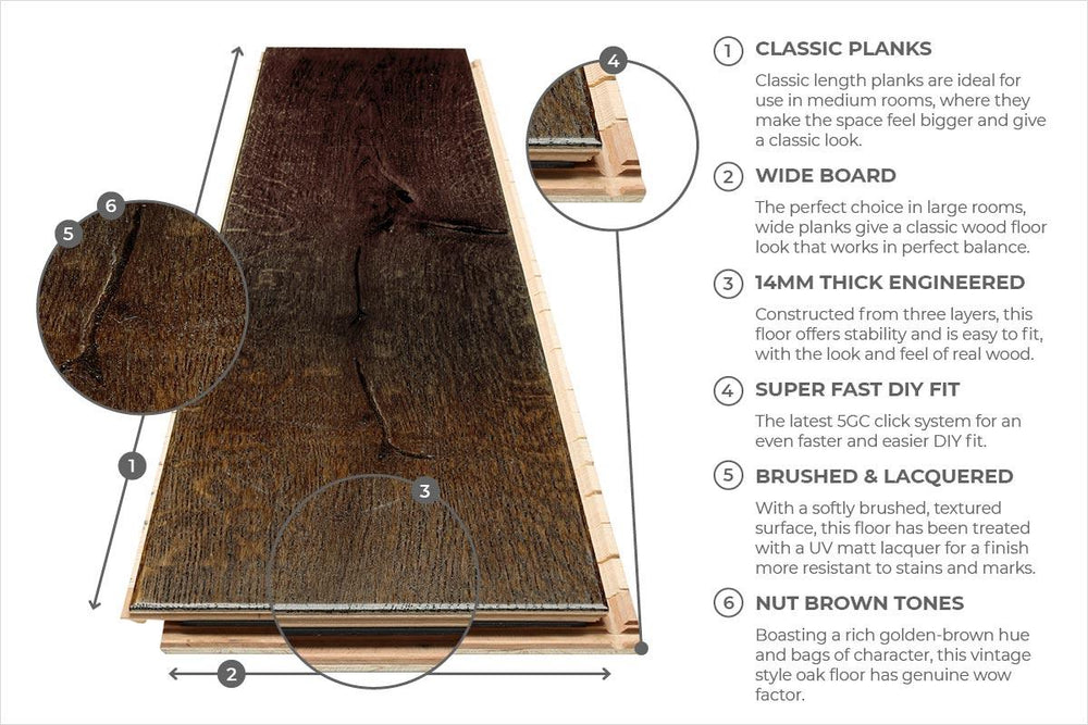 Home Choice Engineered European Rustic Oak Flooring 14mm x 180mm Marsala Brushed Matt Lacquered