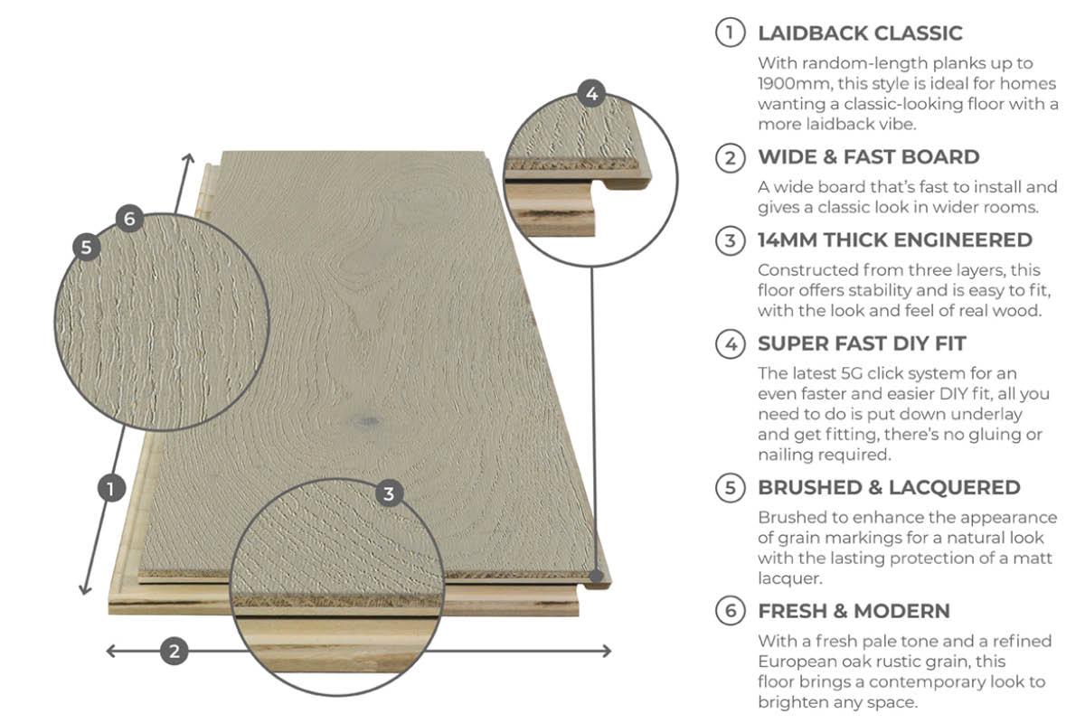 Home Choice Engineered European Rustic Oak Flooring 14mm x 190mm Pearl Matt Lacquered