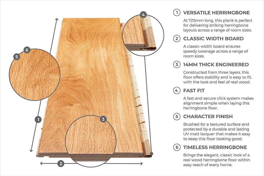 Home Choice Herringbone Engineered European Select Oak Flooring 14mm x 130mm Caramel Lacquered