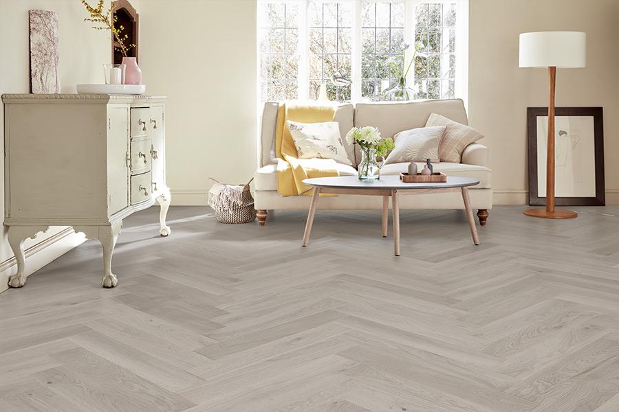 Home Choice Herringbone Engineered European Select Oak Flooring 14mm x 130mm Marzipan Lacquered