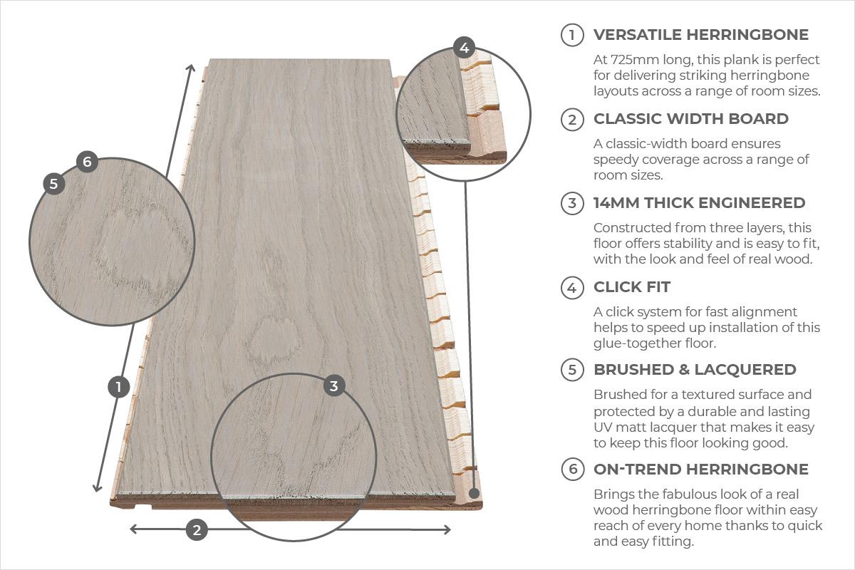 Home Choice Herringbone Engineered European Select Oak Flooring 14mm x 130mm Marzipan Lacquered