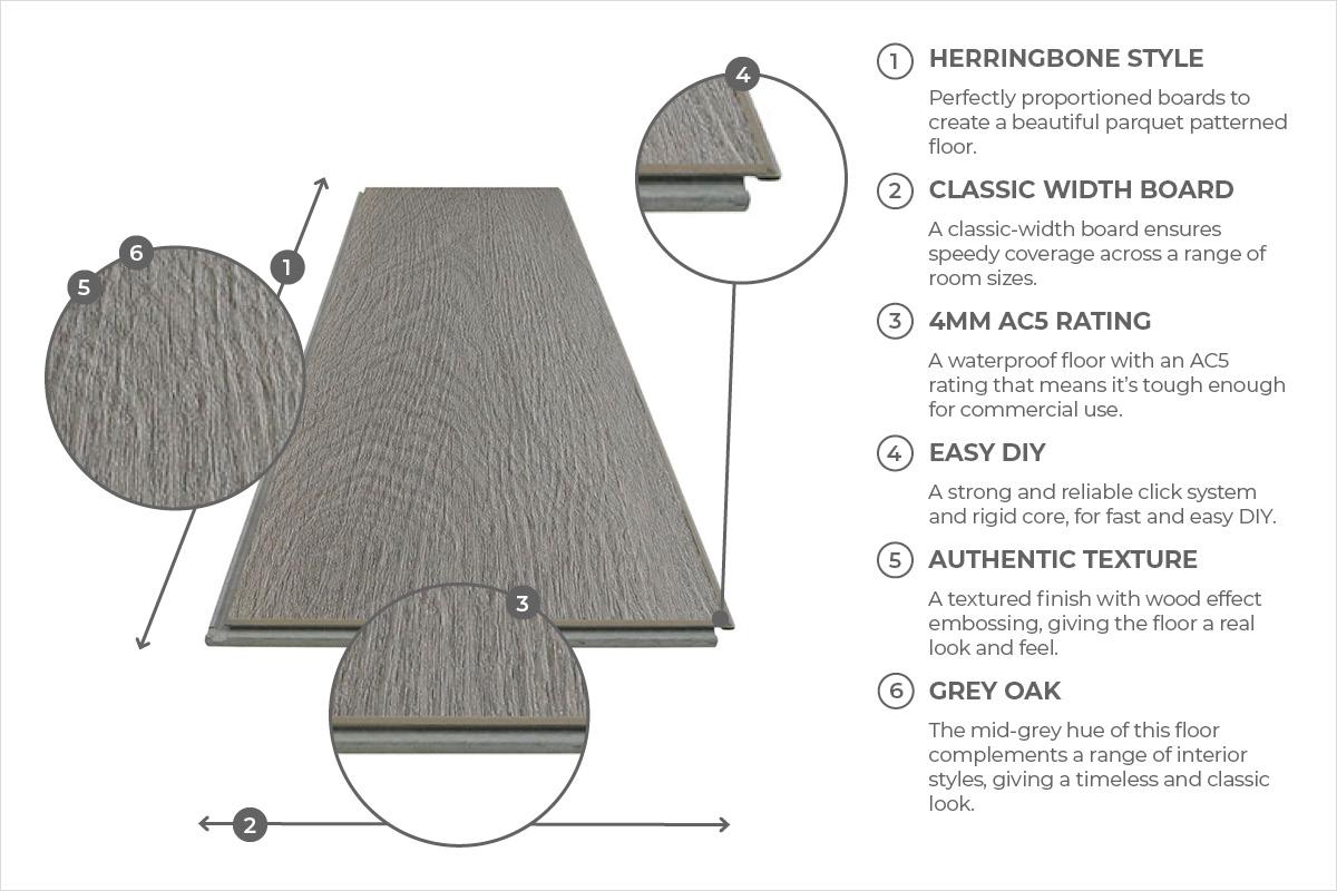 Audacity Antique Grey Oak Herringbone Rigid Core Click Luxury Vinyl Flooring
