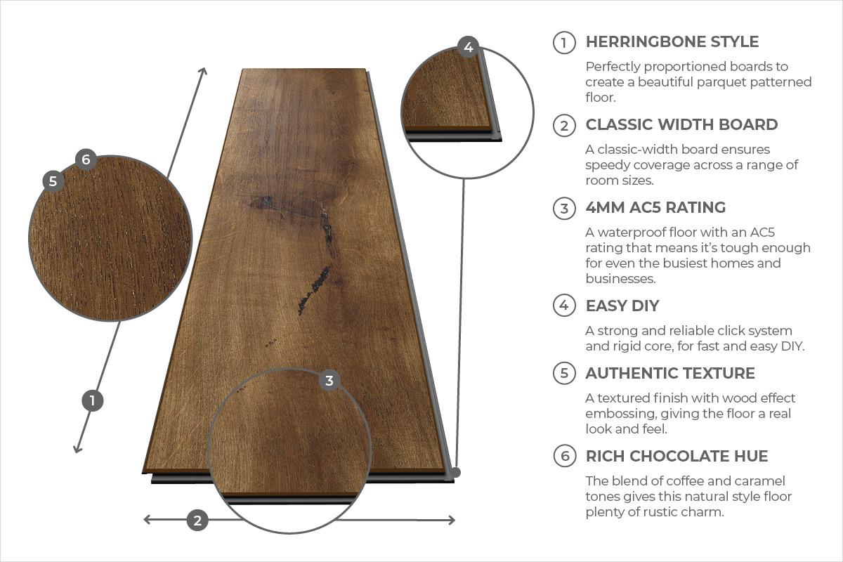 Audacity Mocha Oak Herringbone Luxury Rigid Core Click Vinyl Flooring