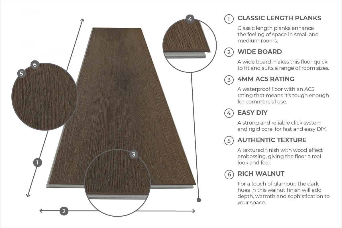 Audacity Walnut Plank Luxury Rigid Core Click Vinyl Flooring