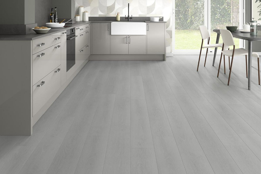 Series Woods 8mm Acoustic Laminate Arctic White Oak Built-in Underlay