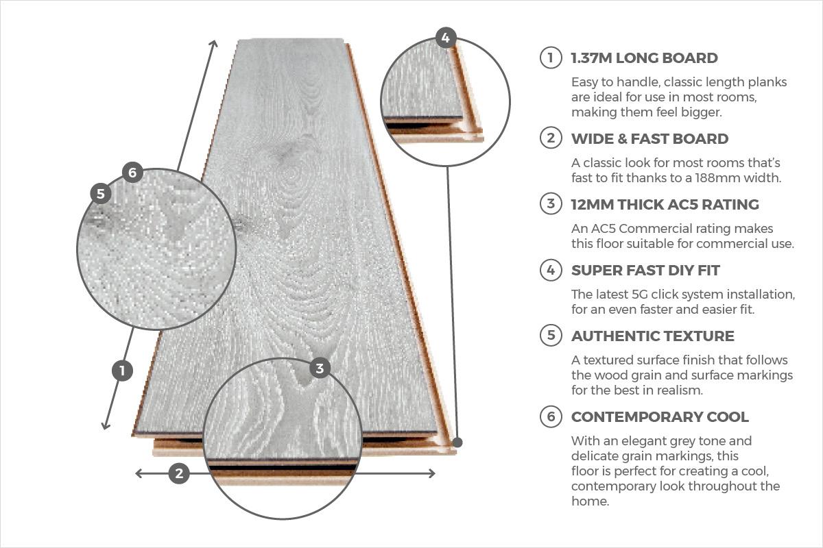 Series Woods 12mm Laminate Flooring Grey Oak