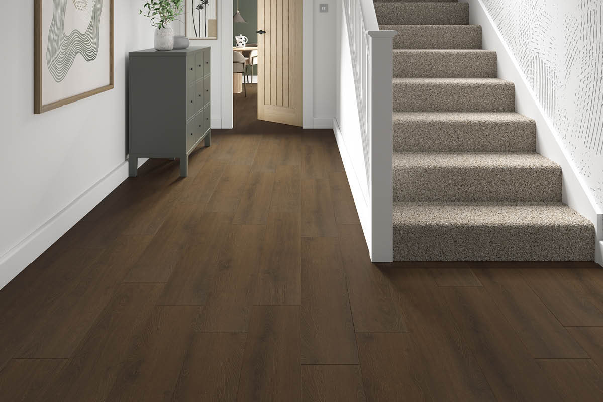 Series Woods 7mm Acoustic Laminate Chestnut Brown Oak Built-in Underlay