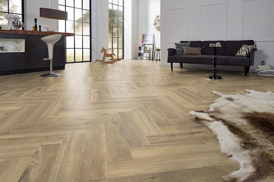 Series Woods Professional 8mm Herringbone Laminate Flooring Gentle Gold Oak