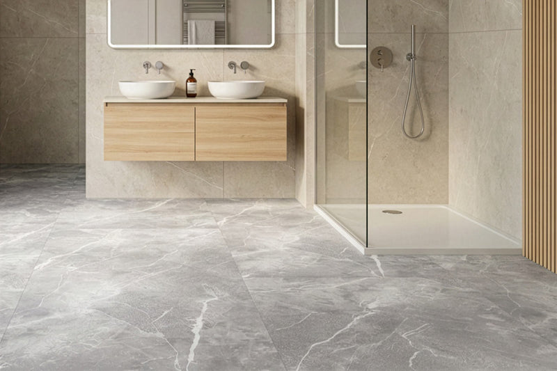 Spectra Luxury Acoustic Rigid Core Click Vinyl Flooring Urban Stone Tile Built in Underlay Roomset Bathroom
