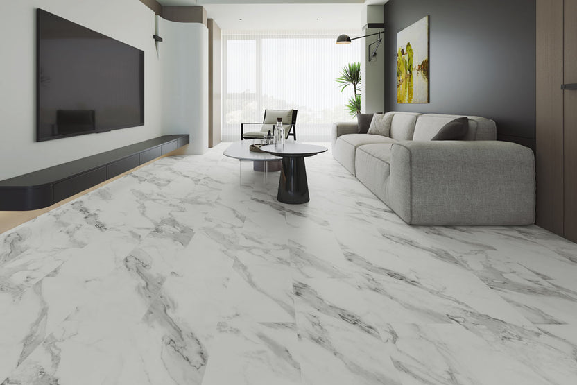 Spectra Luxury Rigid Core Click Vinyl Winter White Tile Built-In Under