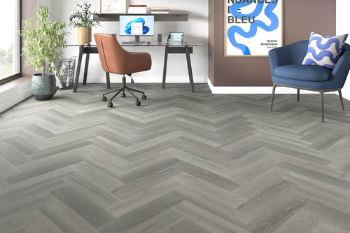 Spectra Luxury Rigid Core Click Vinyl Pewter Grey Herringbone Built-in Underlay