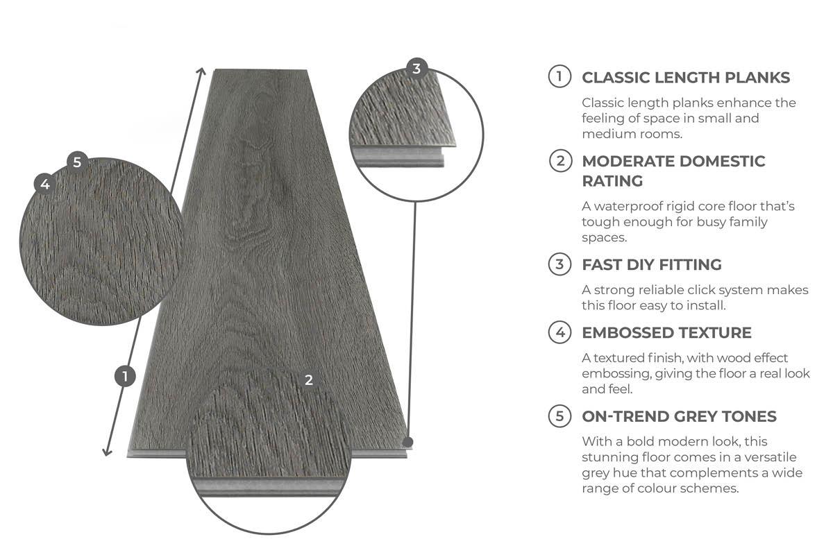 Spectra Luxury Rigid Core Click Vinyl Flooring Pewter Grey Oak Plank