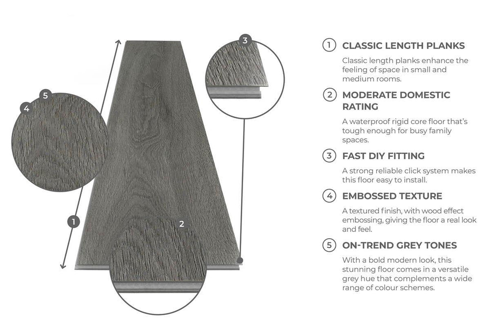 Spectra Luxury Rigid Core Click Vinyl Flooring Pewter Grey Oak Plank